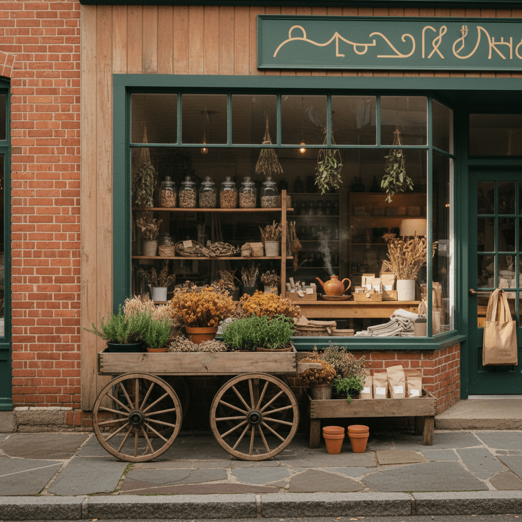 The storefront and the sidewalk flower cart